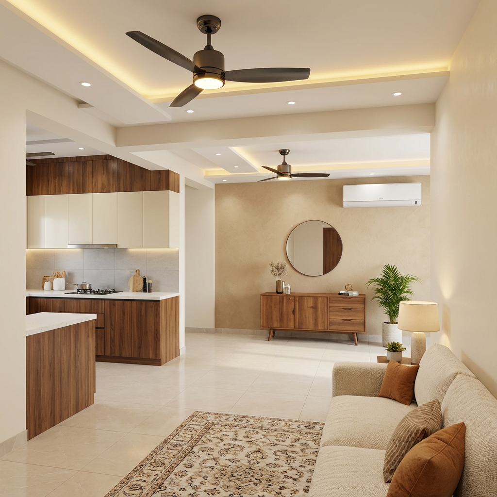 AI-generated living and kitchen combo interior